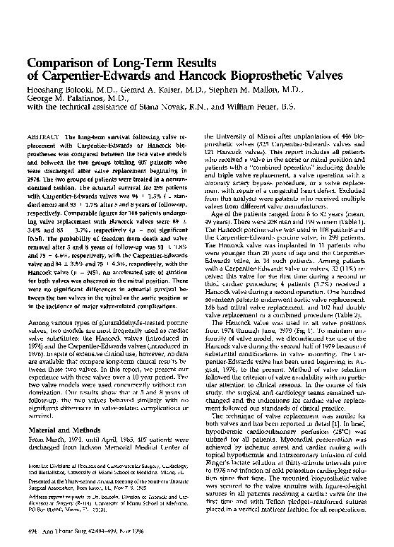 (PDF) Comparison of Long-Term Results of Carpentier-Edwards and Hancock ...