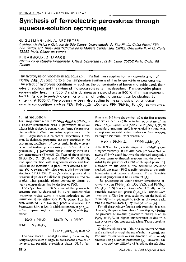 (PDF) Synthesis of ferroelectric perovskites through aqueous-solution ...