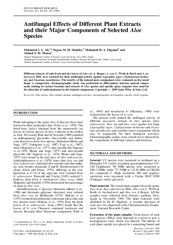 (PDF) Antifungal effects of different plant extracts and their major