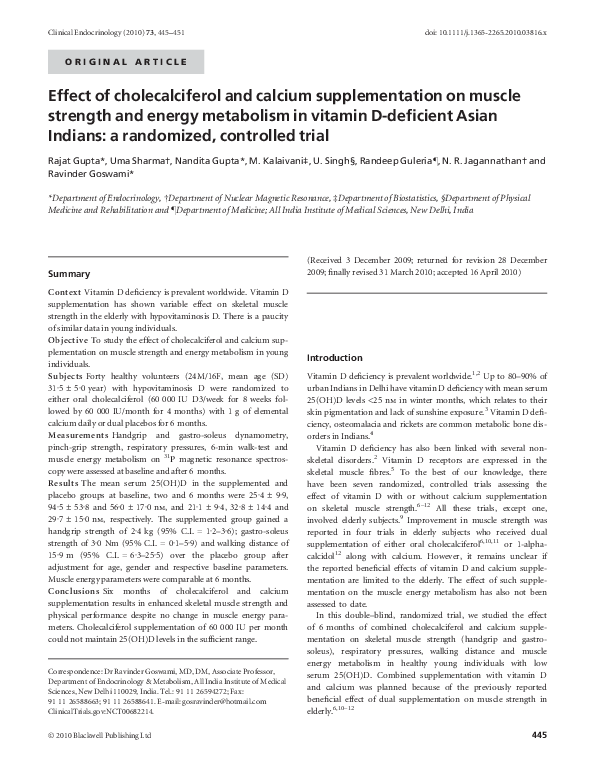(PDF) Effect of cholecalciferol and calcium supplementation on muscle ...