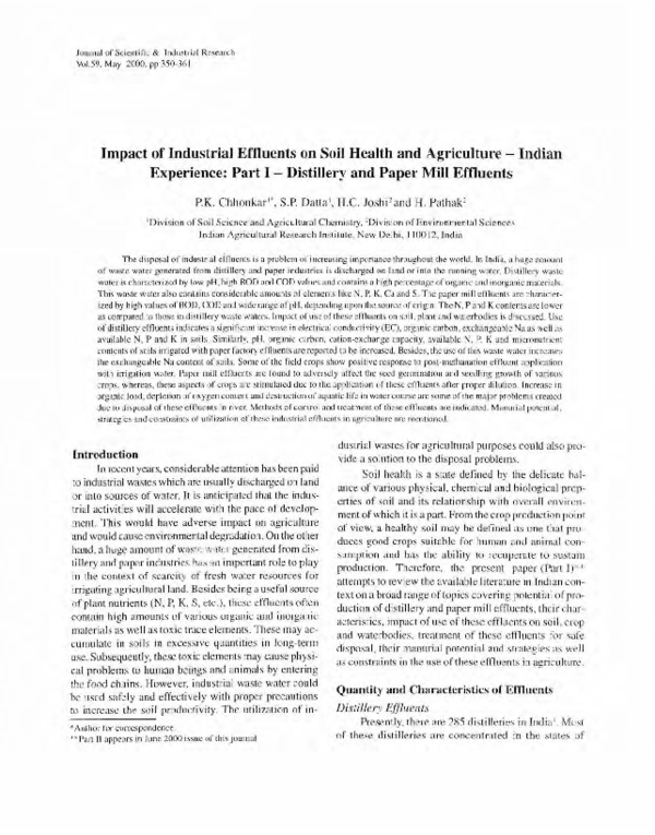 (PDF) Impact of Industrial Effluents on Soil Health and Agriculture ...