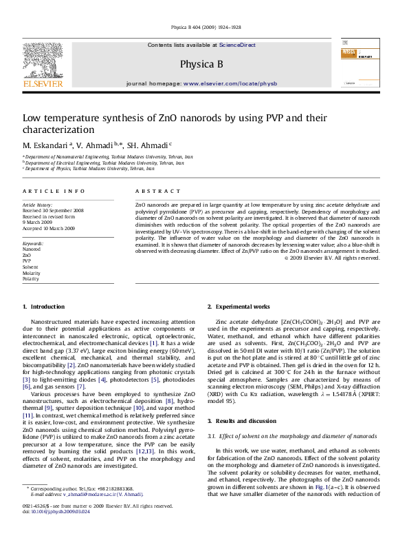 (PDF) Low temperature synthesis of ZnO nanorods by using PVP and their ...