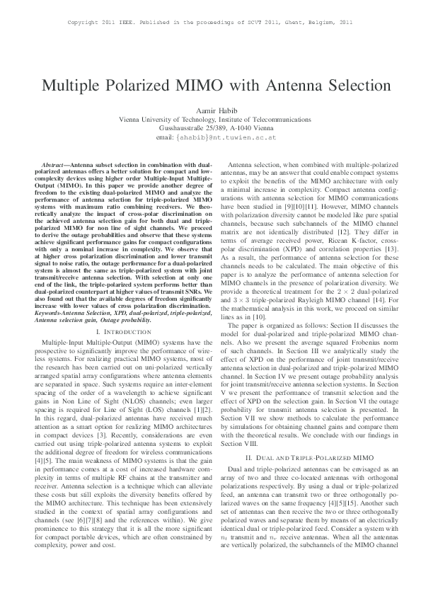 (PDF) Multiple polarized MIMO with antenna selection