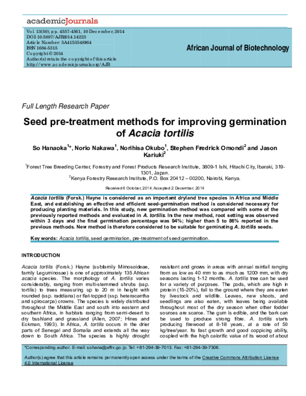(PDF) Seed pre-treatment methods for improving germination of Acacia ...