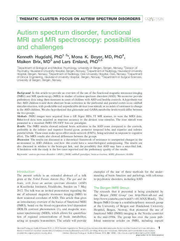 (PDF) Autism spectrum disorder, functional MRI and MR spectroscopy ...