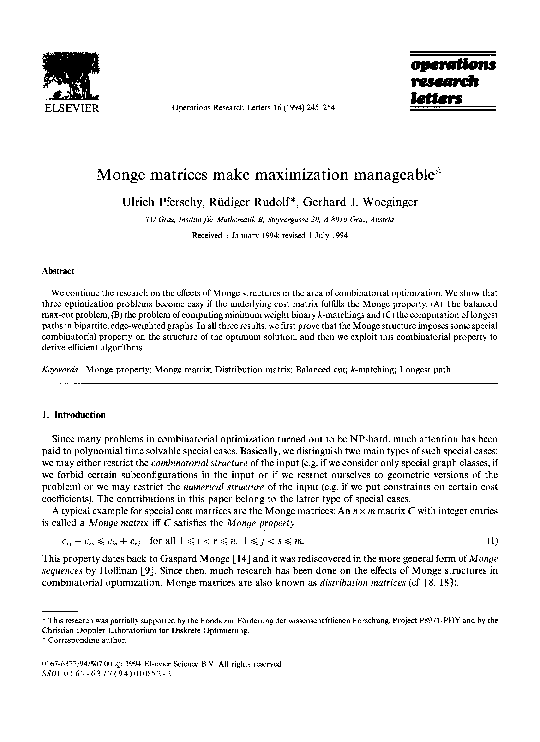 (PDF) Monge matrices make maximization manageable
