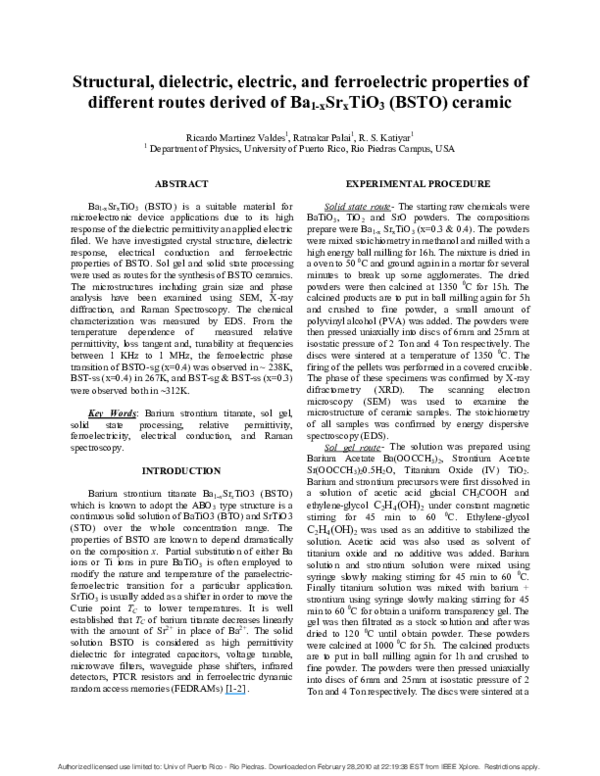 (PDF) Structural, dielectric, electric, and ferroelectric properties of ...