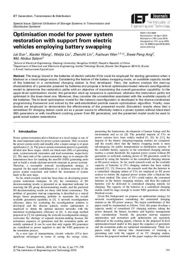 (PDF) Optimisation model for power system restoration with support from ...
