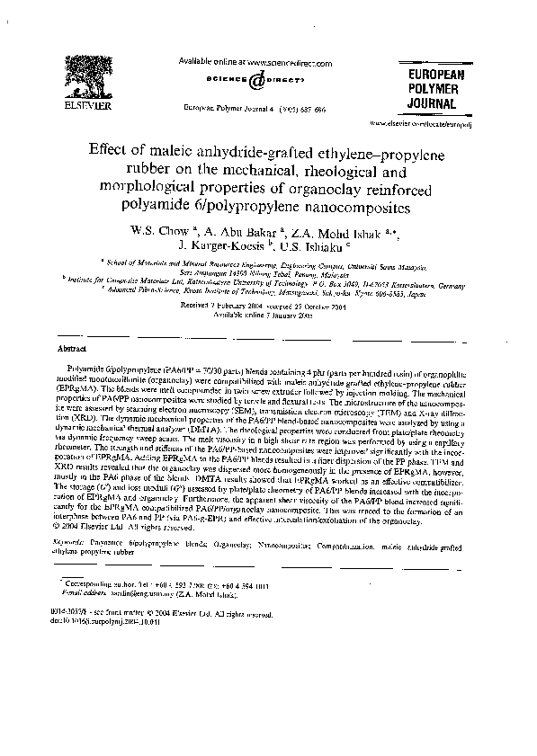 (PDF) Effect of maleic anhydride-grafted ethylene–propylene rubber on ...