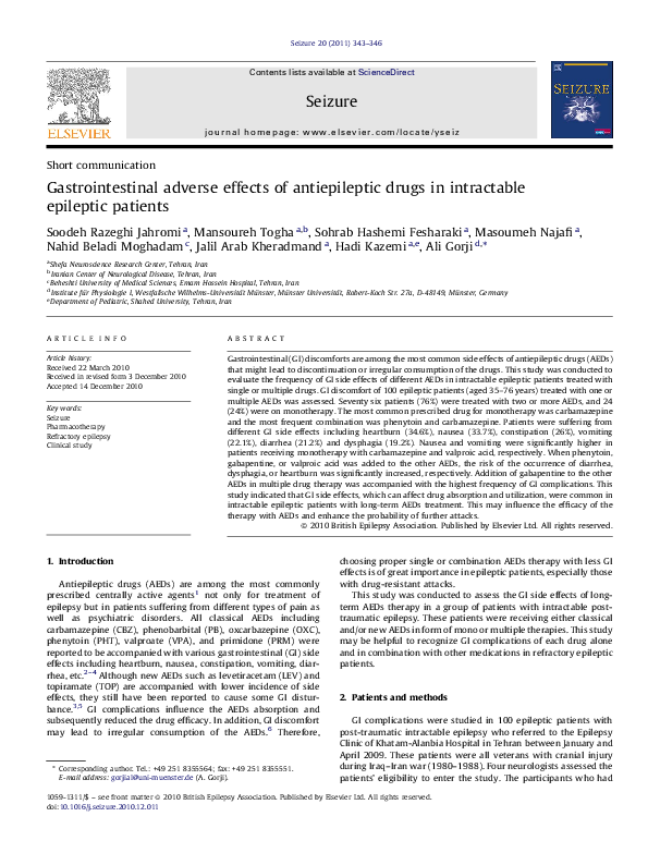 (PDF) Gastrointestinal adverse effects of antiepileptic drugs in ...