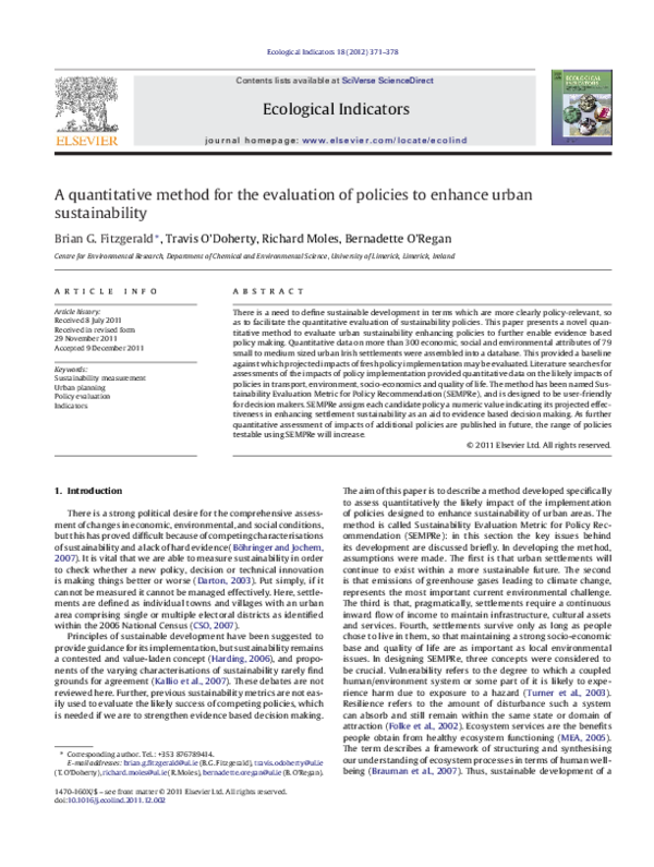 (PDF) A quantitative method for the evaluation of policies to enhance ...