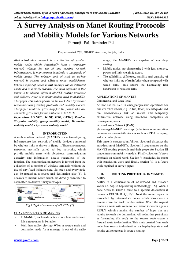(PDF) A Survey Analy and Mobility Models for Various Networks