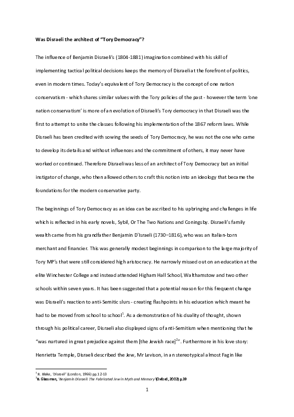 (PDF) Was Disraeli the architect of " Tory Democracy "? Myles Cooper