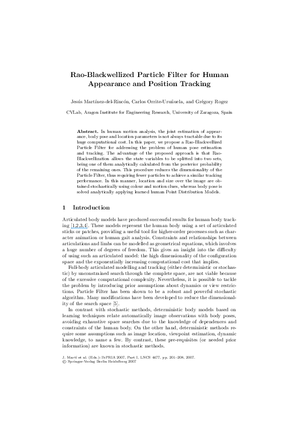 (PDF) Rao-Blackwellized Particle Filter for Human Appearance and ...