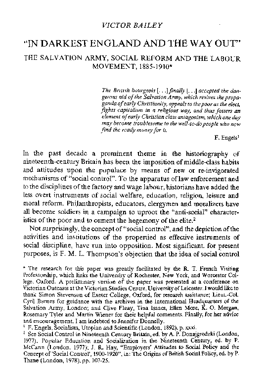 Pdf In Darkest England And The Way Out Victor Bailey Academia Edu