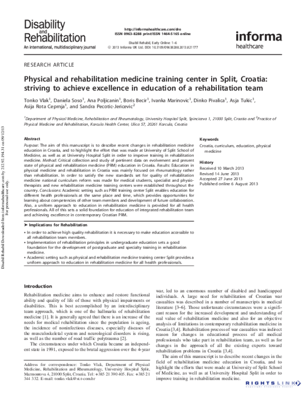 (PDF) Physical and rehabilitation medicine training center in Split ...