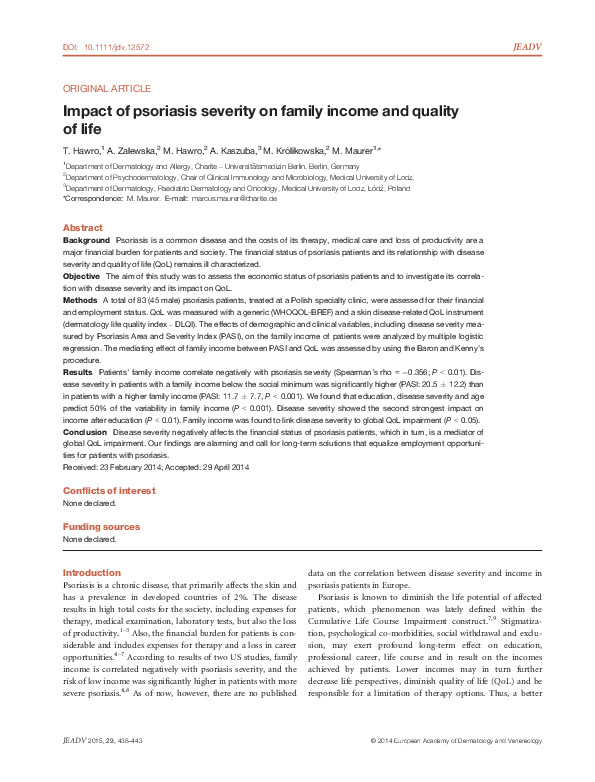(PDF) Impact of psoriasis severity on family income and quality of life