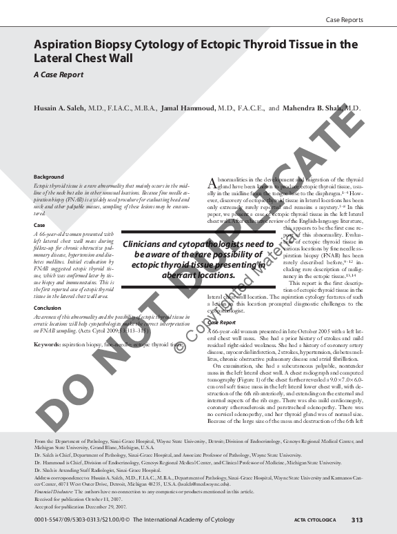 (PDF) Aspiration Biopsy Cytology of Ectopic Thyroid Tissue in the