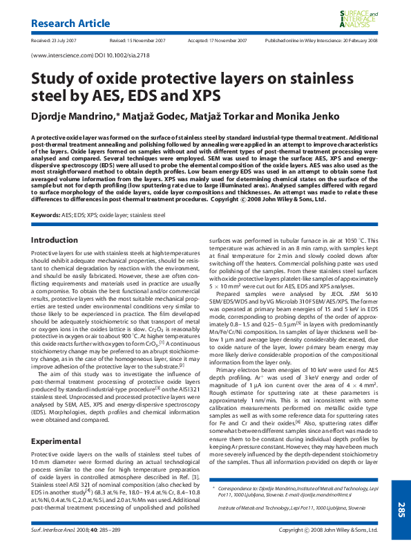 (PDF) Study of oxide protective layers on stainless steel by AES, EDS