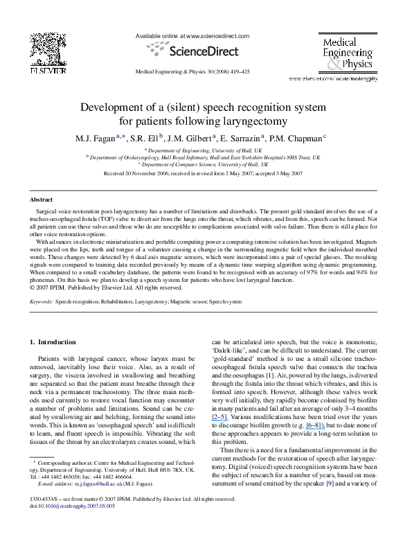 (PDF) Development of a (silent) speech recognition system for patients ...