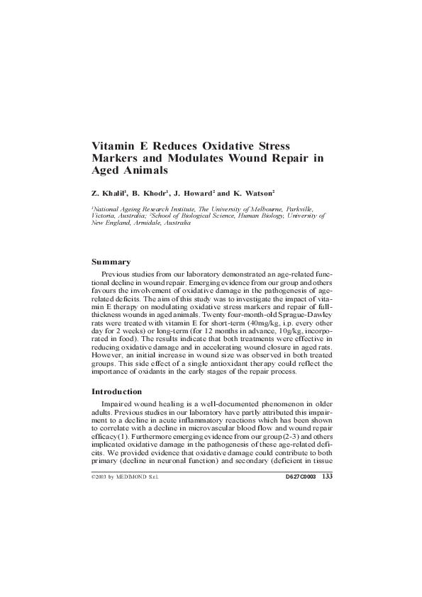 (PDF) Vitamin E Reduces Oxidative Stress Markers and Modulates Wound ...