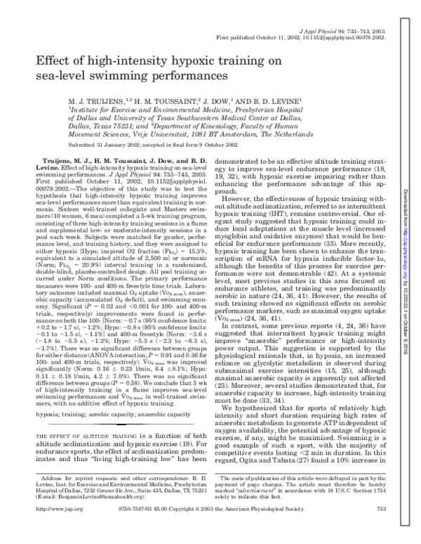 (PDF) The Effect of High Intensity Hypoxic Training on Sea-Level ...