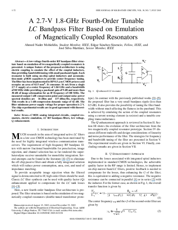 (PDF) A 2.7-v 1.8GHz fourth-order tunable LC bandpass filter based on ...