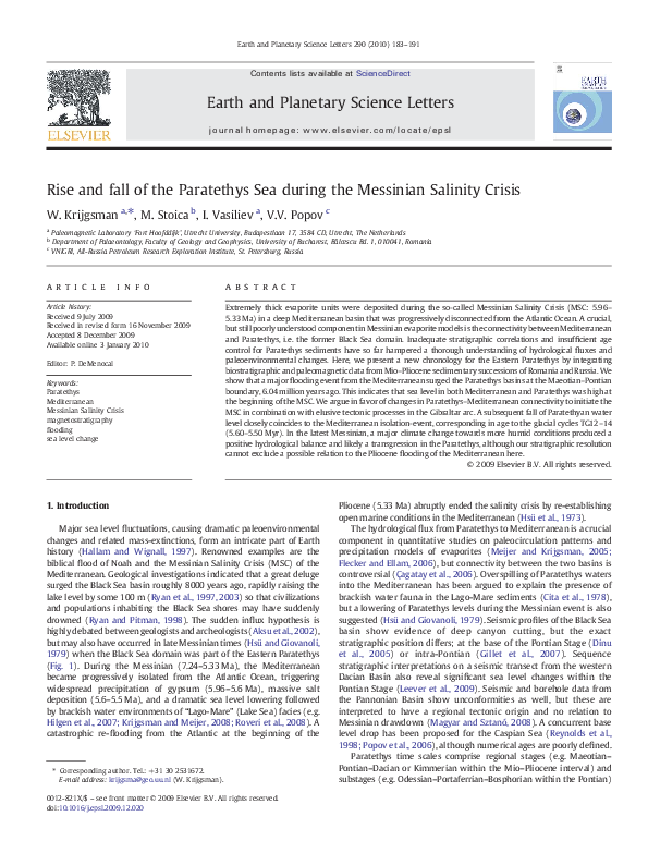 (PDF) Rise and fall of the Paratethys Sea during the Messinian Salinity ...