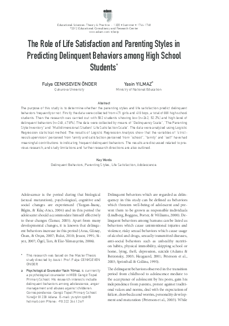 (PDF) The Role of Life Satisfaction and Parenting Styles in Predicting ...