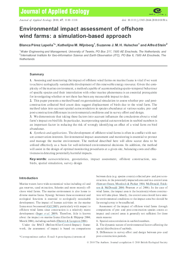 (PDF) Environmental impact assessment of offshore wind farms: a ...