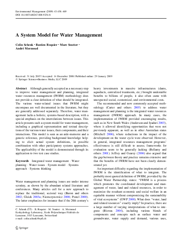 (PDF) A System Model for Water Management