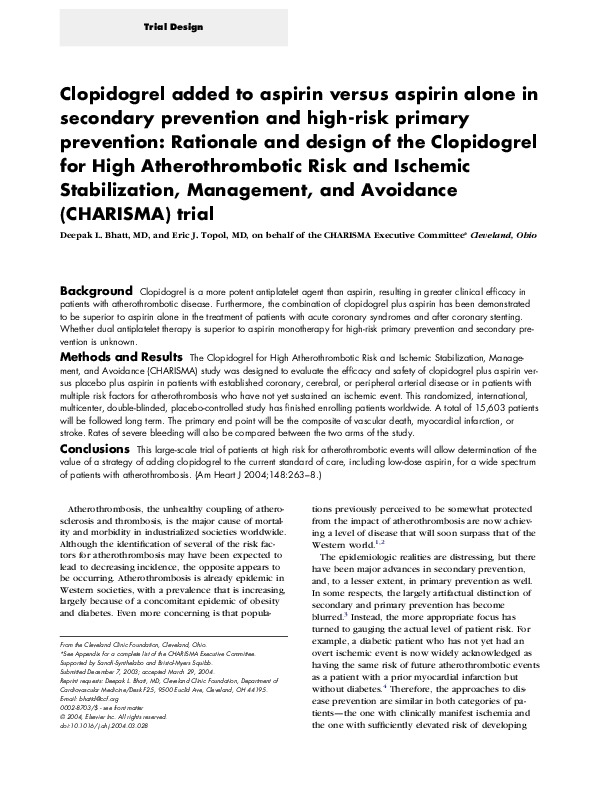 (PDF) Clopidogrel added to aspirin versus aspirin alone in secondary