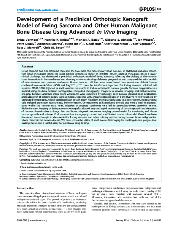 (PDF) Development of a Preclinical Orthotopic Xenograft Model of Ewing ...