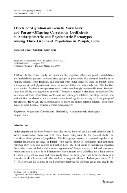  PDF Effects Of Migration On Genetic Variability And Parent Offspring 