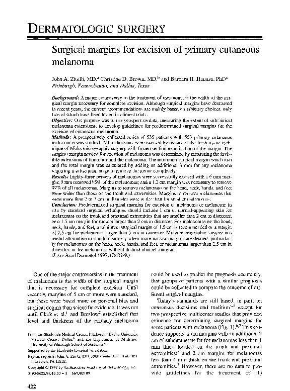 (PDF) Surgical margins for excision of primary cutaneous melanoma Barbara Hanusa Academia.edu