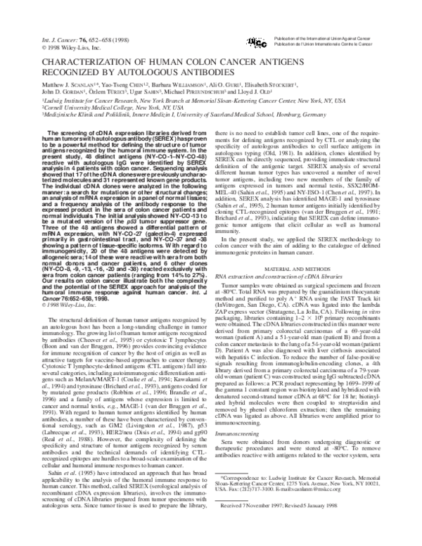 (PDF) Characterization of human colon cancer antigens recognized by ...