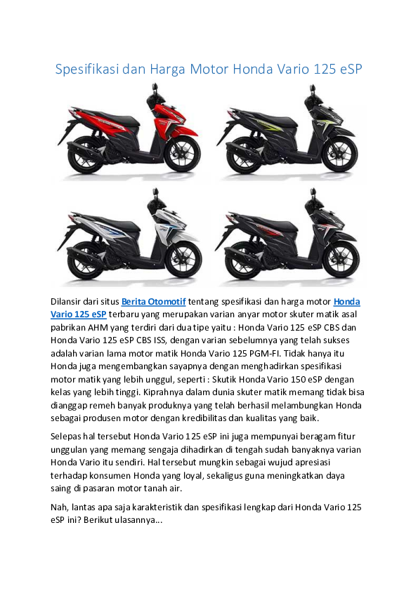 Spesifikasi dan Harga Motor Honda Vario 125 eSP aulia permatasari