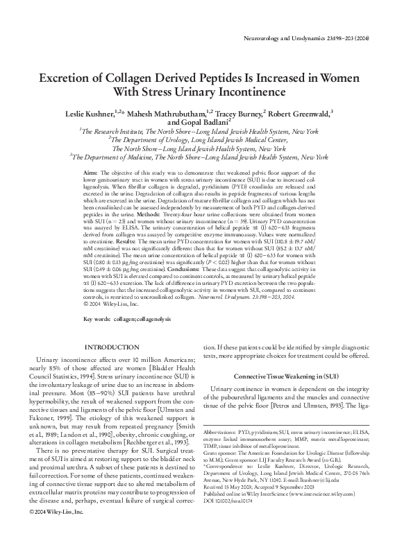 (PDF) Excretion of collagen derived peptides is increased in women with ...