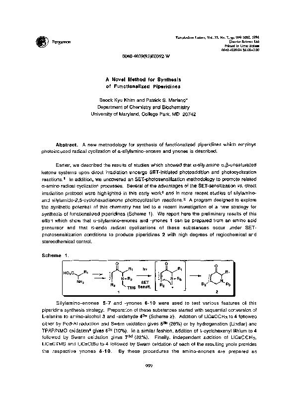 (PDF) A novel method for synthesis of functionalized piperidines