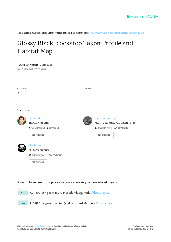 (PDF) Glossy Blackcockatoo Taxon Profile and Habitat Map, June 2016