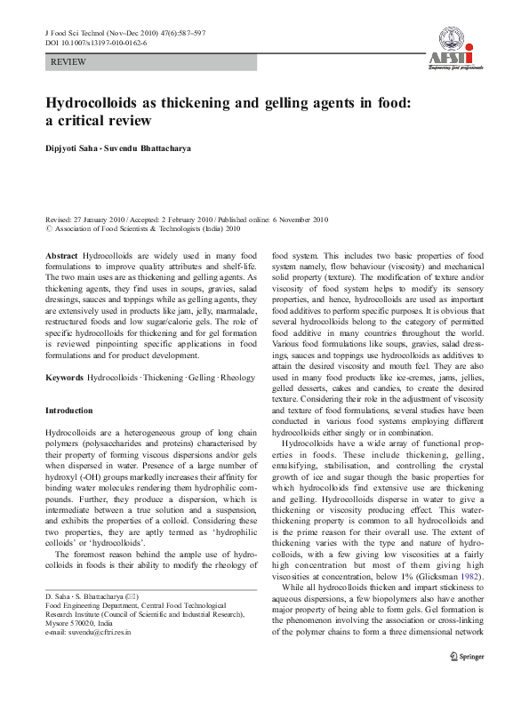 (PDF) Hydrocolloids as thickening and gelling agents in food a