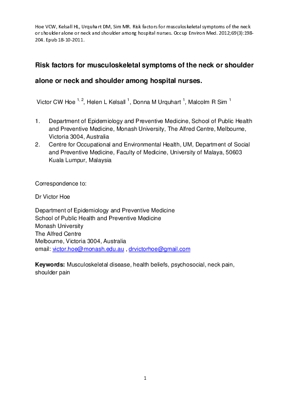 (PDF) Risk factors for musculoskeletal symptoms of the neck or shoulder ...