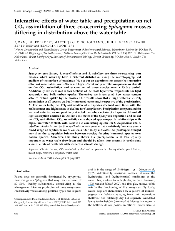 (PDF) Interactive effects of water table and precipitation on net CO2