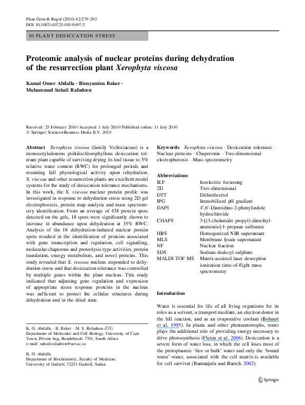 (PDF) Proteomic analysis of nuclear proteins during dehydration of the ...