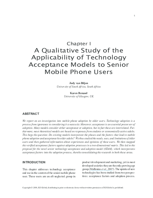 (PDF) A Qualitative Study of the Applicability of Technology Acceptance ...