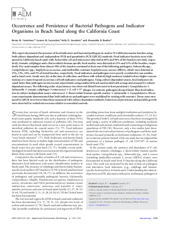 (PDF) Occurrence and Persistence of Bacterial Pathogens and Indicator ...