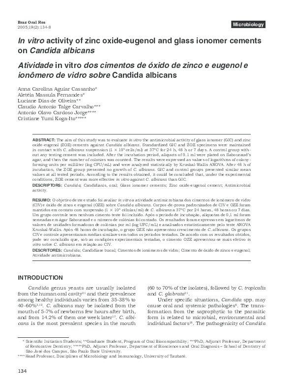 (PDF) In vitro activity of zinc oxideeugenol and glass ionomer cements