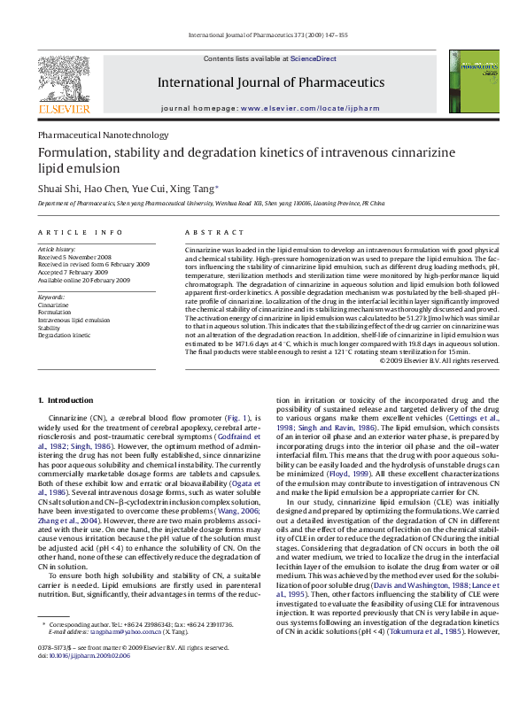(PDF) Formulation, stability and degradation kinetics of intravenous ...