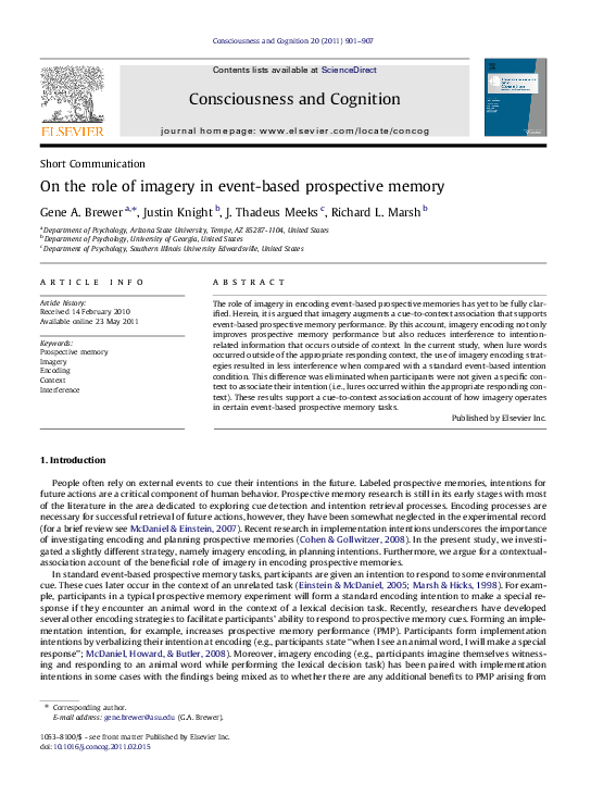 (PDF) On the role of imagery in event-based prospective memory