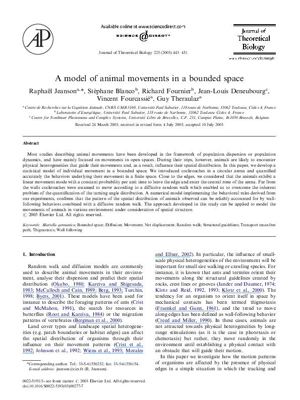 (PDF) A model of animal movements in a bounded space